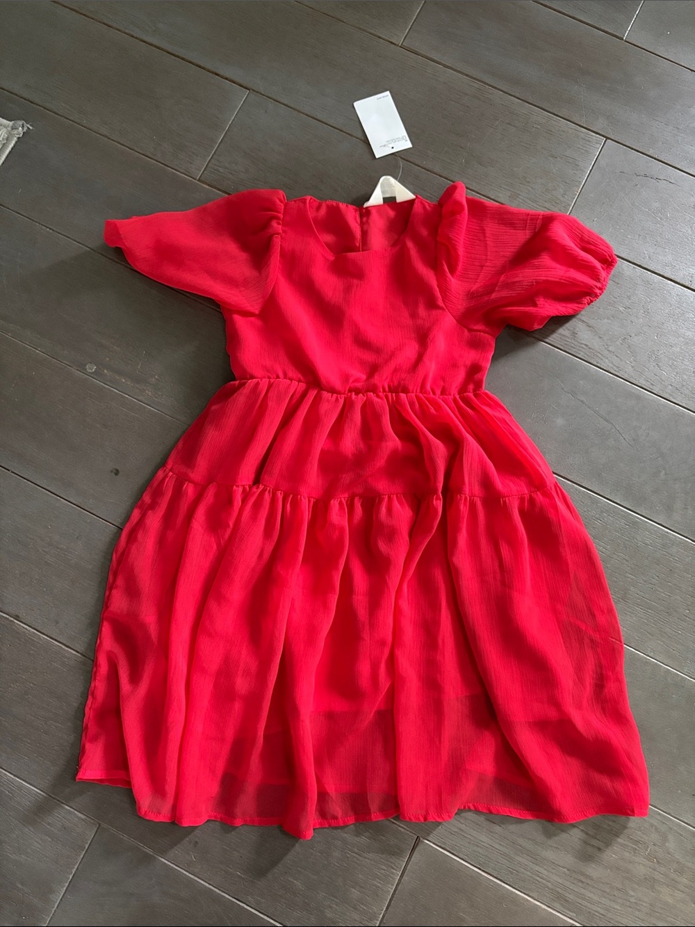 H&M Red Puff-Sleeve Tiered Dress for Girls